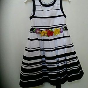 Girls Black & White Dress w/ Floral Belt
